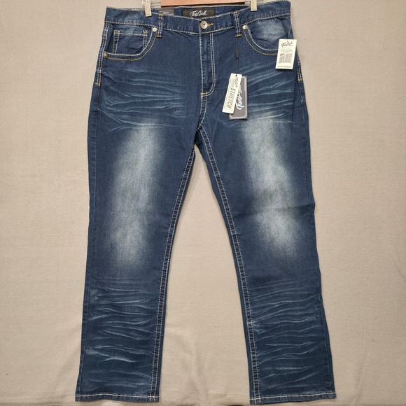 True Luck Men Classic Stretch Bootcut Denim Blue Jeans Size 38x32 Actual 40x31.5 - Picture 1 of 8